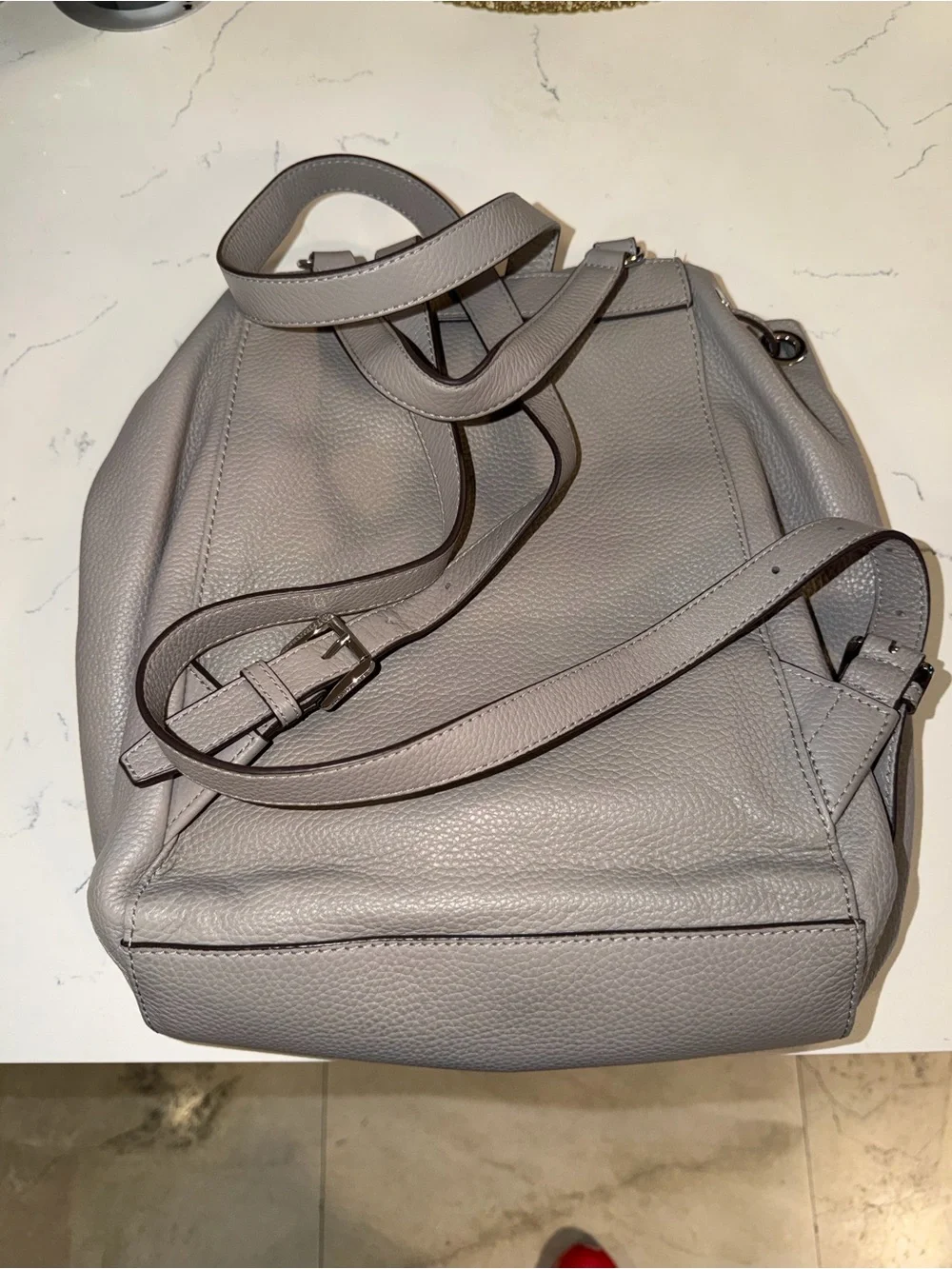 Michael Kors Light Gray Pebbled Leather Drawstring Tote